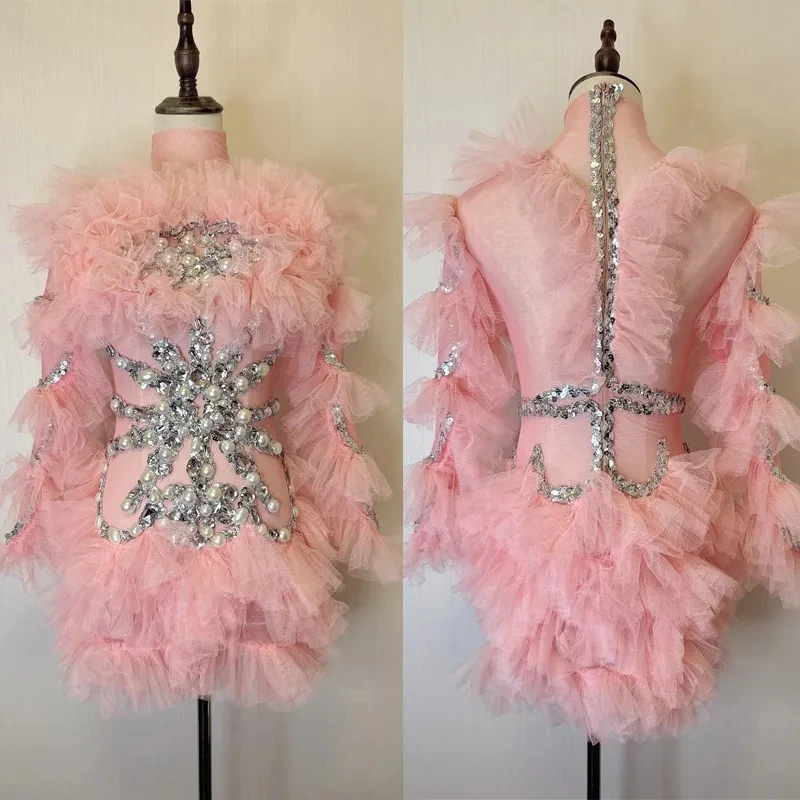 Rhinestones Pearls Bodysuit Pink Lace Dress Women Outfit Nightclub Party Gogo Clothing Drag Queen Costume
Rhinestones Pearls Bodysuit Pink Lace Dress Women Outfit Nightclub Party Gogo Clothing Drag Queen Costume