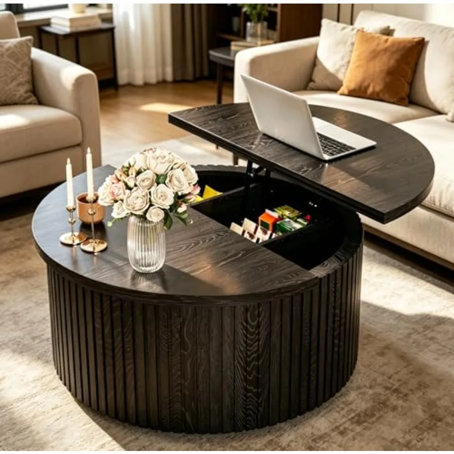 Round Coffee Table with Storage, 34.6'' Fluted Farmhouse Lift Top Coffee Table with Hidden Storage, Wooden Center Table for Liv
Round Coffee Table with Storage, 34.6'' Fluted Farmhouse Lift Top Coffee Table with Hidden Storage, Wooden Center Table for Liv