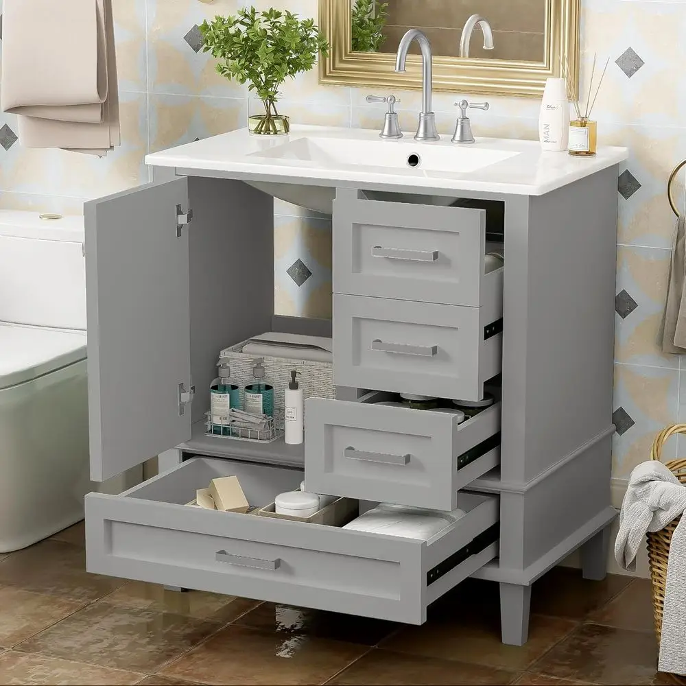 30 Grey Solid Wood and MDF Bathroom Vanity Set with Sink, Soft-Closing Door, and Storage
30 Grey Solid Wood and MDF Bathroom Vanity Set with Sink, Soft-Closing Door, and Storage