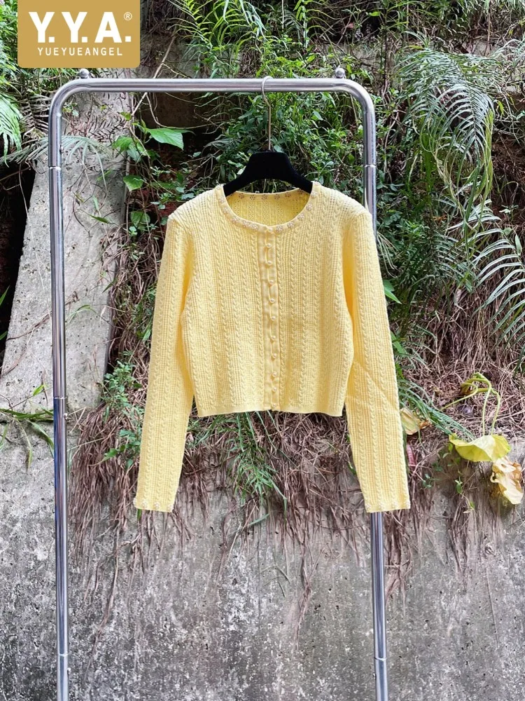Spring Autumn Office Ladies O Neck Beading Short Knitted Cardigan French Style Long Sleeve Outerwear Slim Thin Tops Knit Jacket
Spring Autumn Office Ladies O Neck Beading Short Knitted Cardigan French Style Long Sleeve Outerwear Slim Thin Tops Knit Jacket