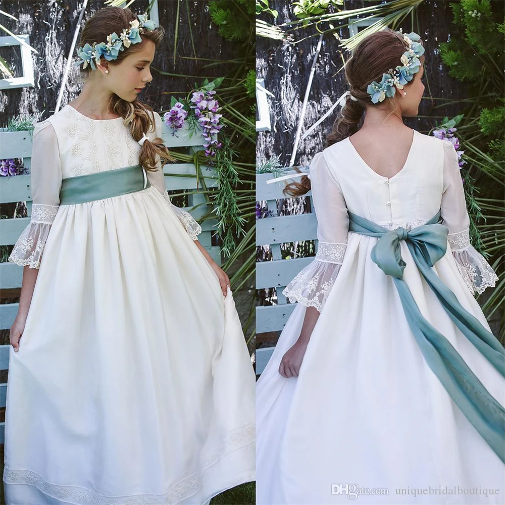 New Romantic French Lace Flower Girl Dresses Vestidos Primera Comunion Para Ninas 3/4 Long Sleeves & Jewel Neck Different Color
New Romantic French Lace Flower Girl Dresses Vestidos Primera Comunion Para Ninas 3/4 Long Sleeves & Jewel Neck Different Color