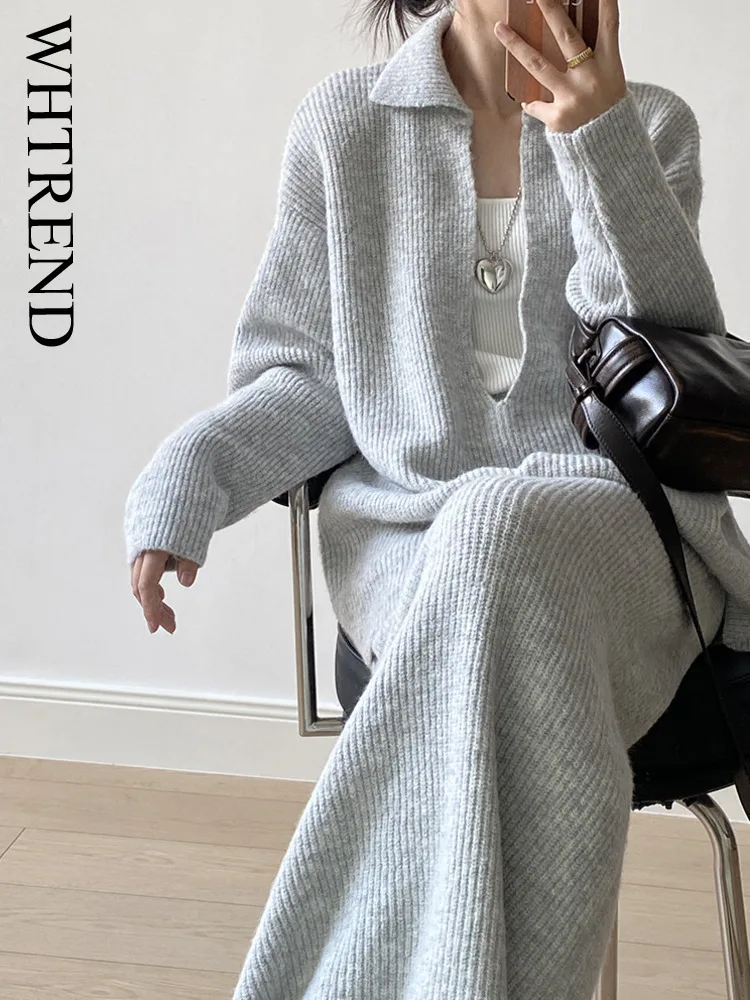WHTREND Deep V Collar Pullover Sweater + Casual Versatile High Waist Skirt Two-Piece Set For Women Autumn Winter Fashion WH2108
WHTREND Deep V Collar Pullover Sweater + Casual Versatile High Waist Skirt Two-Piece Set For Women Autumn Winter Fashion WH2108