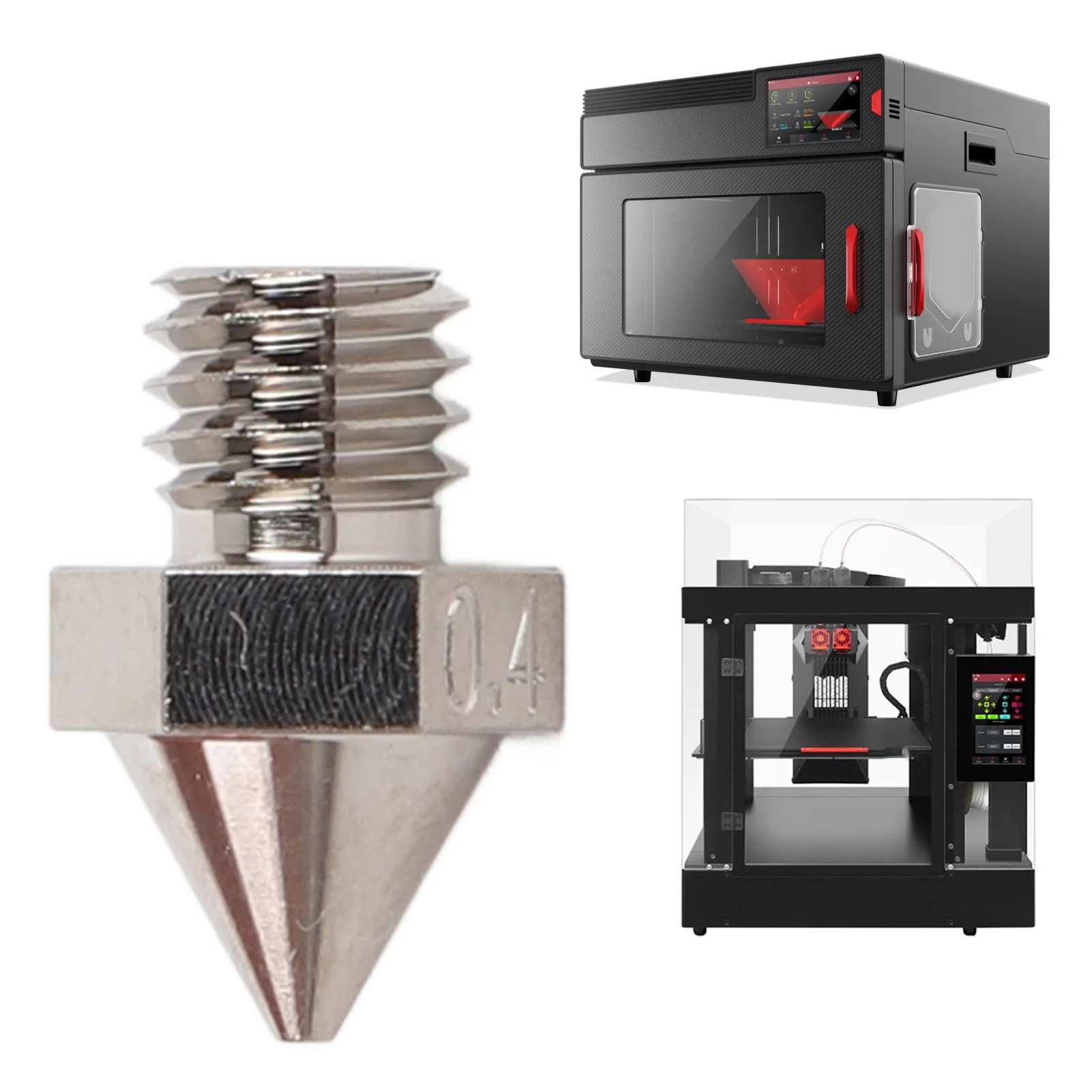 Наконечник сопла для 3D-принтера, износостойкий никелированный сплав, высокая прочность, сильная теплопроводность, насадка для 3D-принтера 0,4 мм для горячего конца
Наконечник сопла для 3D-принтера, износостойкий никелированный сплав, высокая прочность, сильная теплопроводность, насадка для 3D-принтера 0,4 мм для горячего конца