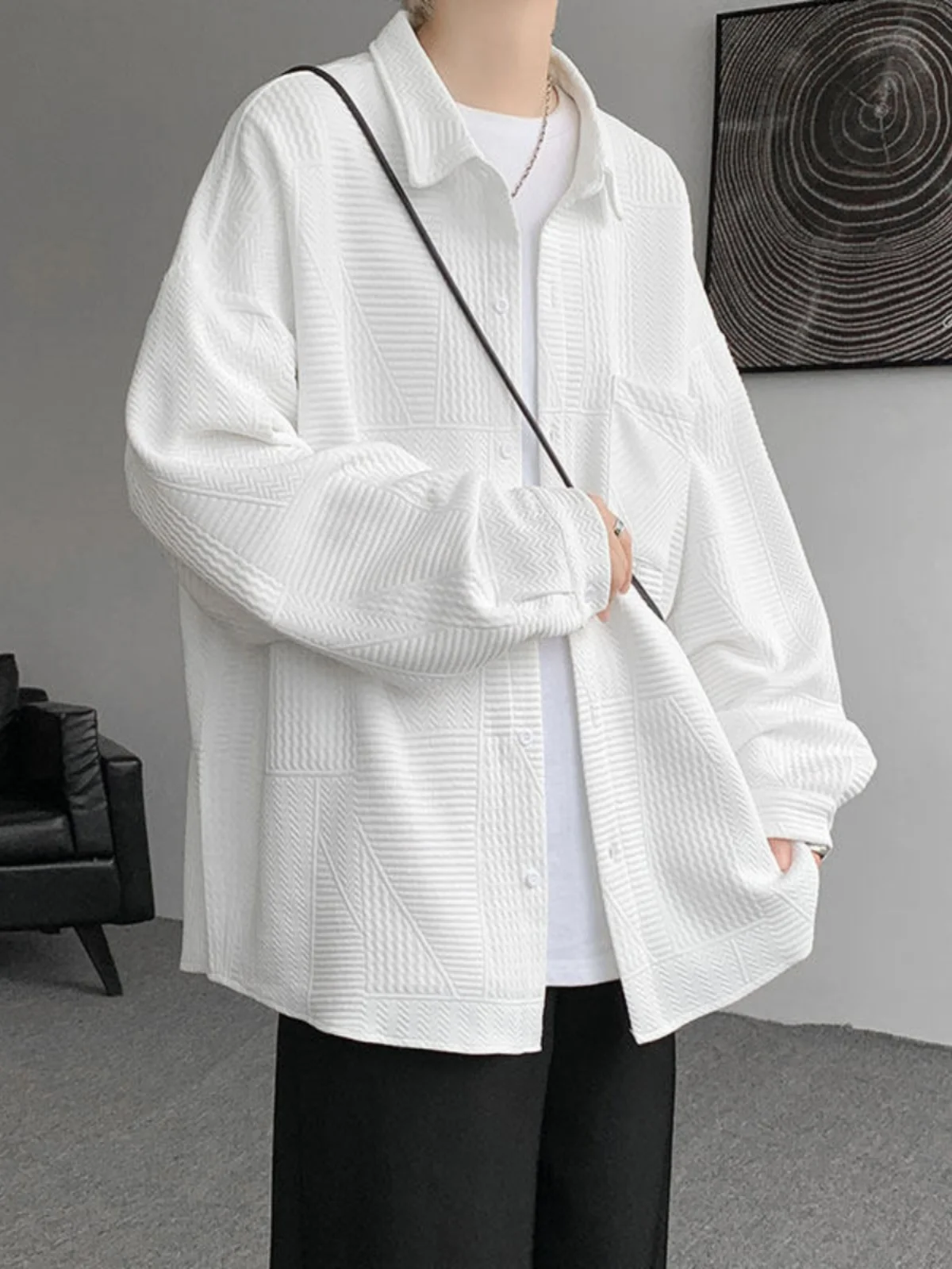 Trendy Casual Long Sve Men's irt Loose Outerwear Faion Brand Spring Autumn High-End Feelings Flat Weave Design Sensation
Trendy Casual Long Sve Men's irt Loose Outerwear Faion Brand Spring Autumn High-End Feelings Flat Weave Design Sensation