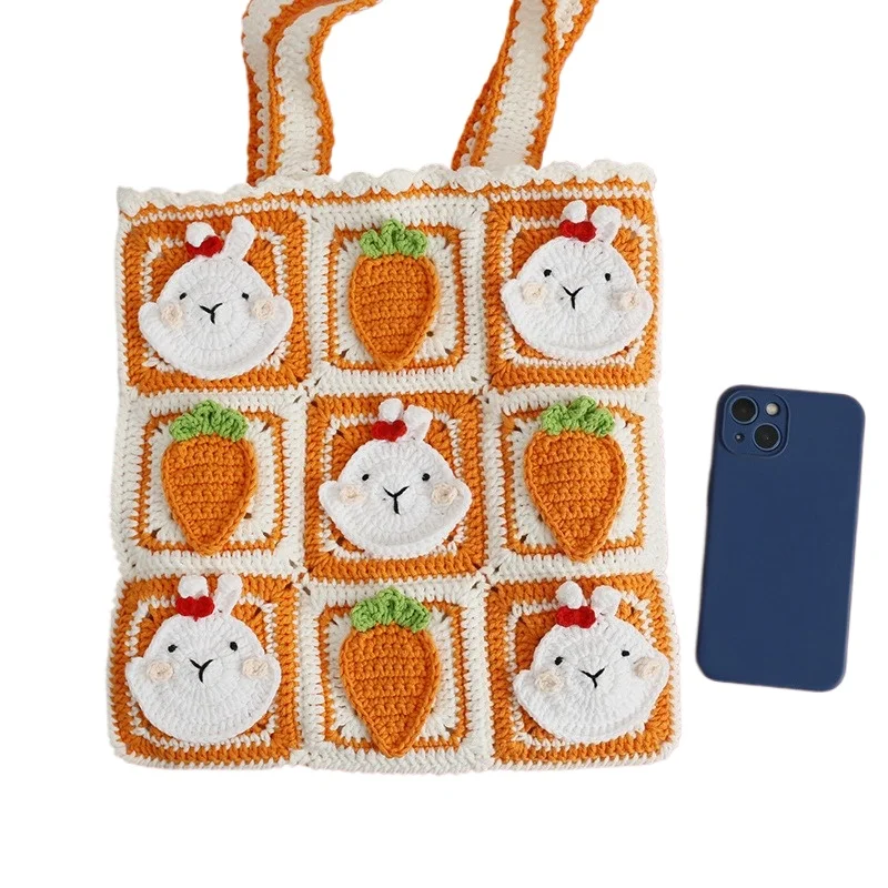 Creative hand-woven cartoon shoulder bag, Weaver wool crocheted rabbit bag, cute grandmother checkered satchel
Creative hand-woven cartoon shoulder bag, Weaver wool crocheted rabbit bag, cute grandmother checkered satchel