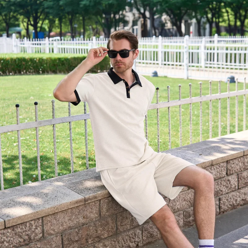 Men Color Block Collar Jacquard Polo Shirt Shorts 2 Piece Summer Casual Set
Men Color Block Collar Jacquard Polo Shirt Shorts 2 Piece Summer Casual Set