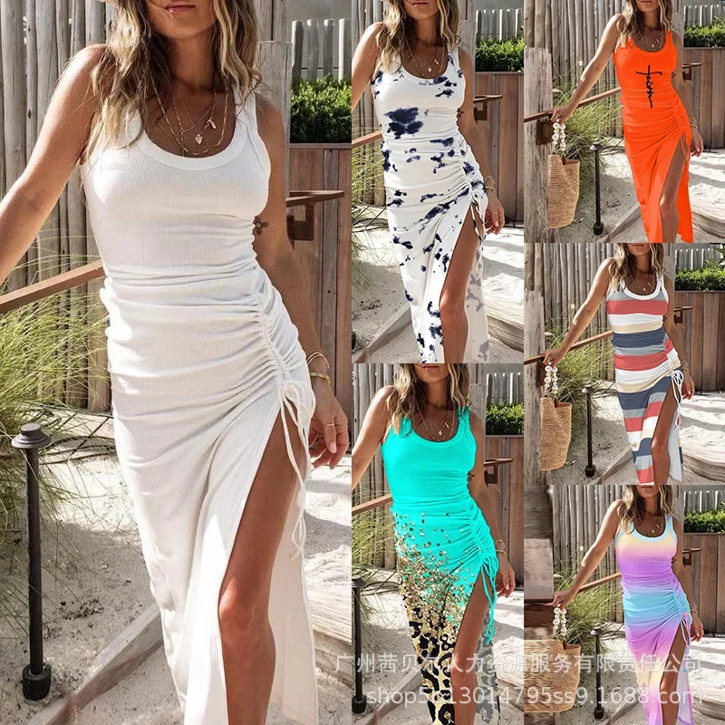 Fashion Womens Dress Solid Color Sleeveless Pit Drawstring Casual Dresses for Women
Fashion Womens Dress Solid Color Sleeveless Pit Drawstring Casual Dresses for Women