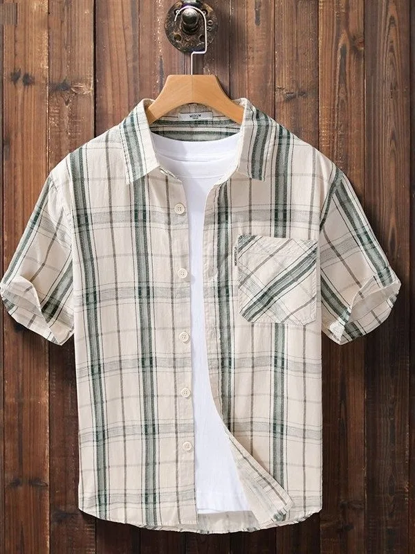 Casual Japanese Style Ice Silk Short Sleeve Shirt Men's Checkered Pattern Summer Fashionable Breathable Loose Fit Button down
Casual Japanese Style Ice Silk Short Sleeve Shirt Men's Checkered Pattern Summer Fashionable Breathable Loose Fit Button down