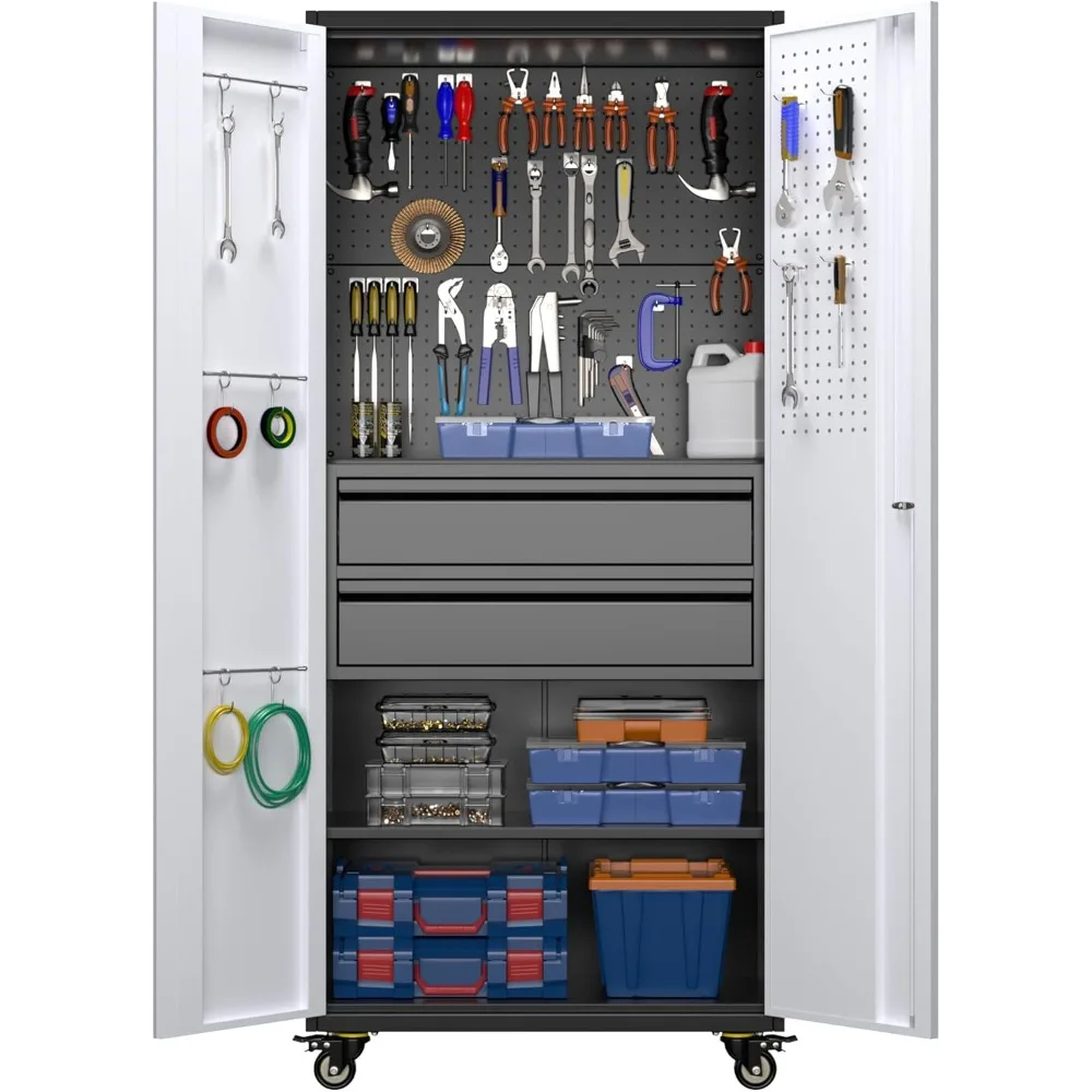Rolling Tool Cabinet with Pegboard and 2 Drawers,Metal Garage Storage Cabinet with Wheels and Doors for Garage Warehouse
Rolling Tool Cabinet with Pegboard and 2 Drawers,Metal Garage Storage Cabinet with Wheels and Doors for Garage Warehouse