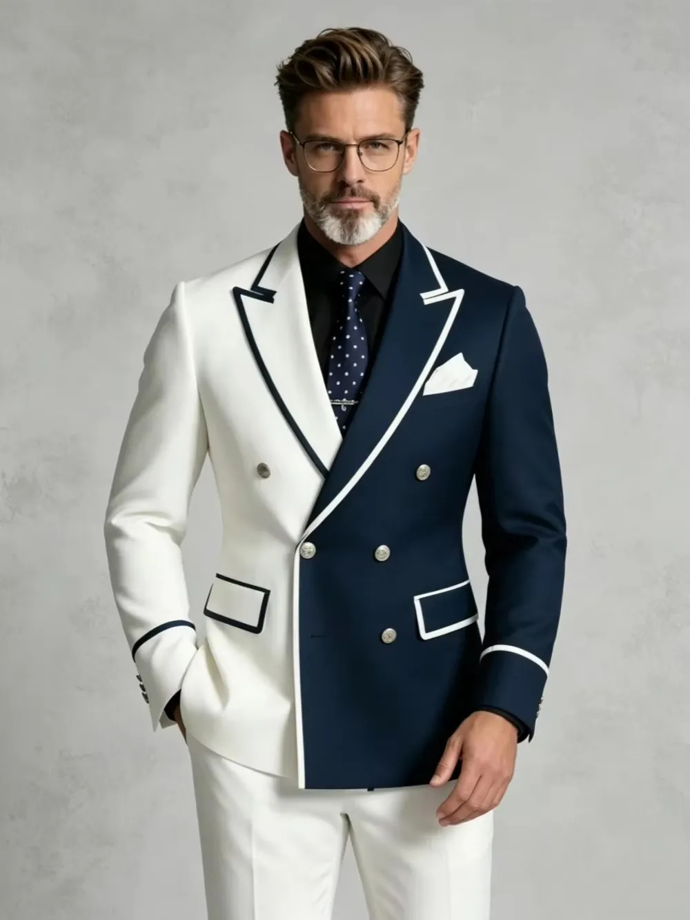 Men's White Navy Blue Contrast Color Suit 2 Pieces For Formal Occasion Handsome Double Breasted Suit Set Wedding Groom Sets
Men's White Navy Blue Contrast Color Suit 2 Pieces For Formal Occasion Handsome Double Breasted Suit Set Wedding Groom Sets