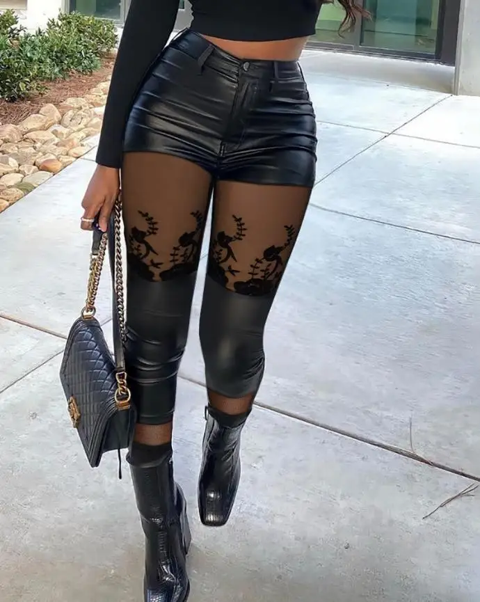 Women's Leggings Casual Summer Fashion Sexy Solid Color Contrast Lace PU Leather Splicing Button High Waist Skinny Pants
Women's Leggings Casual Summer Fashion Sexy Solid Color Contrast Lace PU Leather Splicing Button High Waist Skinny Pants
