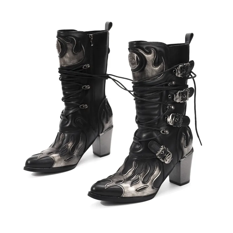 Women's High Heels Boots Fashion Retro Thick Heel Western Denim Women Boots Cool Rivet Pointed Tip Knight Boots Botas Para Mujer 
Women's High Heels Boots Fashion Retro Thick Heel Western Denim Women Boots Cool Rivet Pointed Tip Knight Boots Botas Para Mujer