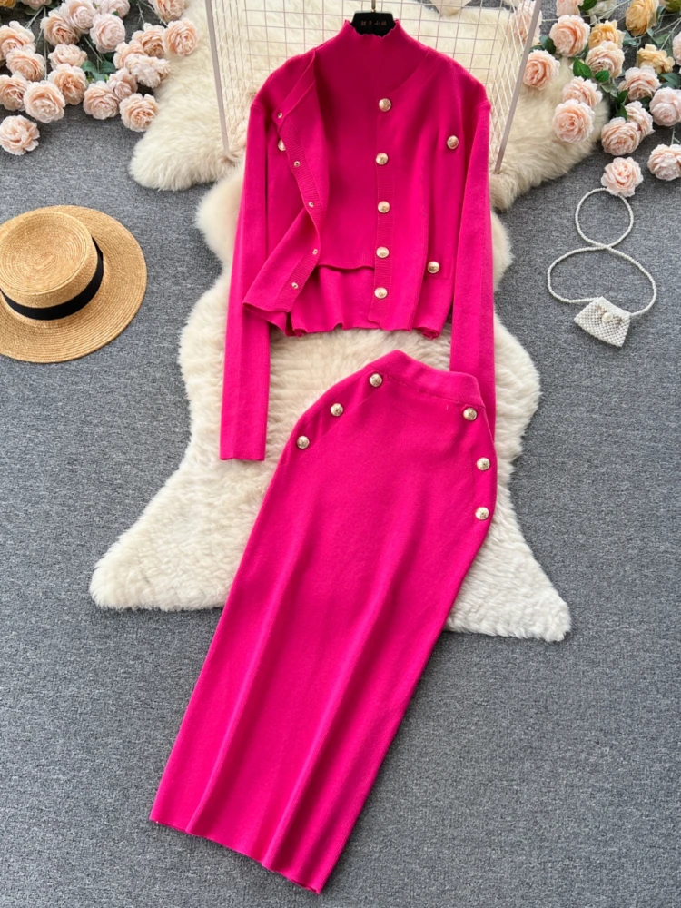 Stylish Slim Fit 3 Piece Pant Sets Women Knitted Cardigan + Vest + Skirts Matching Sets Elegant Vintage Pant Suits 2025
Stylish Slim Fit 3 Piece Pant Sets Women Knitted Cardigan + Vest + Skirts Matching Sets Elegant Vintage Pant Suits 2025