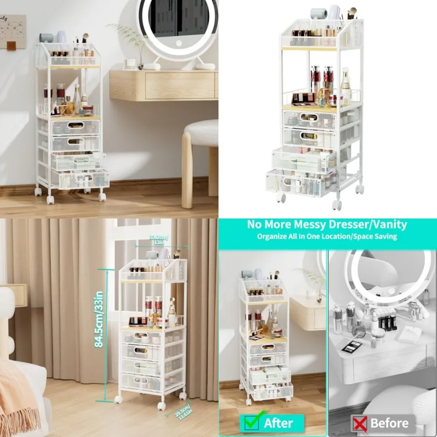 Storage Cart - Floor Skincare Make Up Storage with 4 Drawers, Rolling Makeup Cart Vanity Organizer Cosmetics Display Cases Hold
Storage Cart - Floor Skincare Make Up Storage with 4 Drawers, Rolling Makeup Cart Vanity Organizer Cosmetics Display Cases Hold