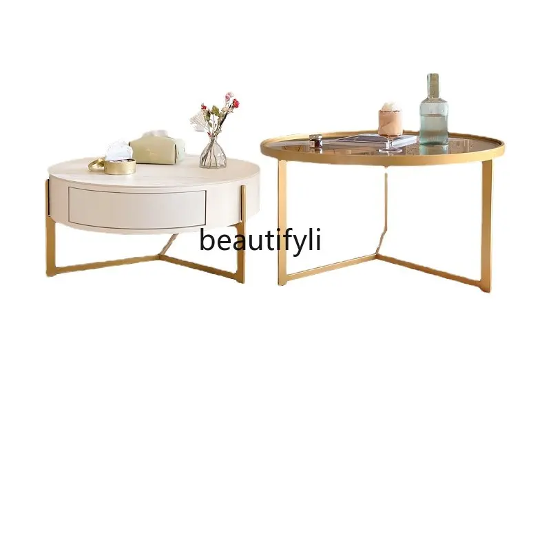 Coffee Table Simple Modern Living Room Tawney Tempered Glass Small Apartment round Stone Plate Coffee Table Combination
Coffee Table Simple Modern Living Room Tawney Tempered Glass Small Apartment round Stone Plate Coffee Table Combination