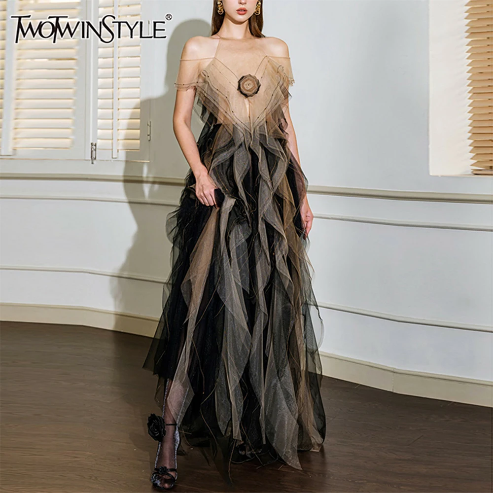 TWOTWINSTYLE модные сетчатые платья с цветными блоками для похудения, элегантное платье с круглым вырезом и открытыми плечами, женская одежда
TWOTWINSTYLE модные сетчатые платья с цветными блоками для похудения, элегантное платье с круглым вырезом и открытыми плечами, женская одежда