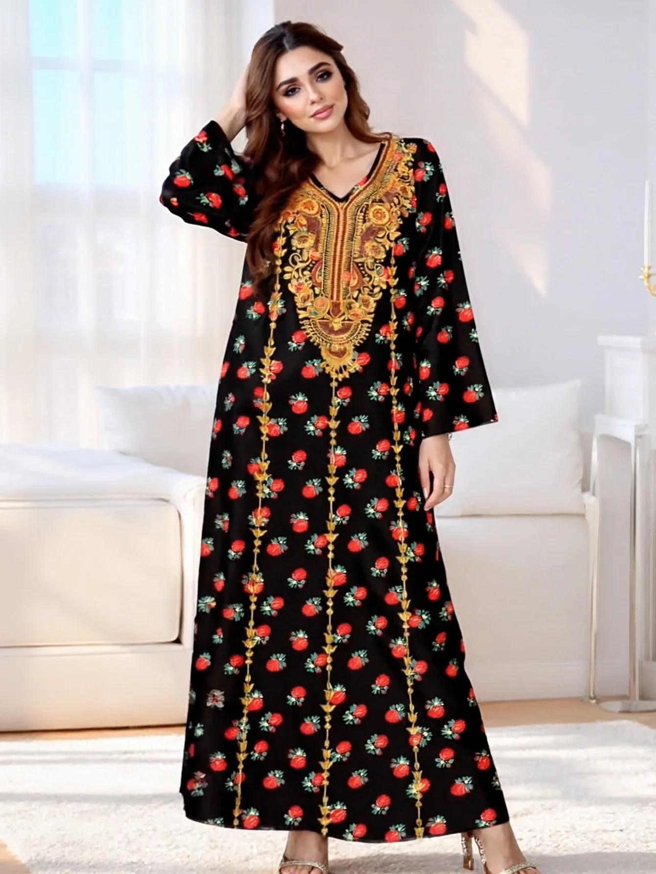 Ид женское платье с принтом мусульманская Абая с цветочным принтом и v-образным вырезом Vestidos Largos Kaftan арабский длинный халат Джалабия Рамадан длинные платья 2026
Ид женское платье с принтом мусульманская Абая с цветочным принтом и v-образным вырезом Vestidos Largos Kaftan арабский длинный халат Джалабия Рамадан длинные платья 2026