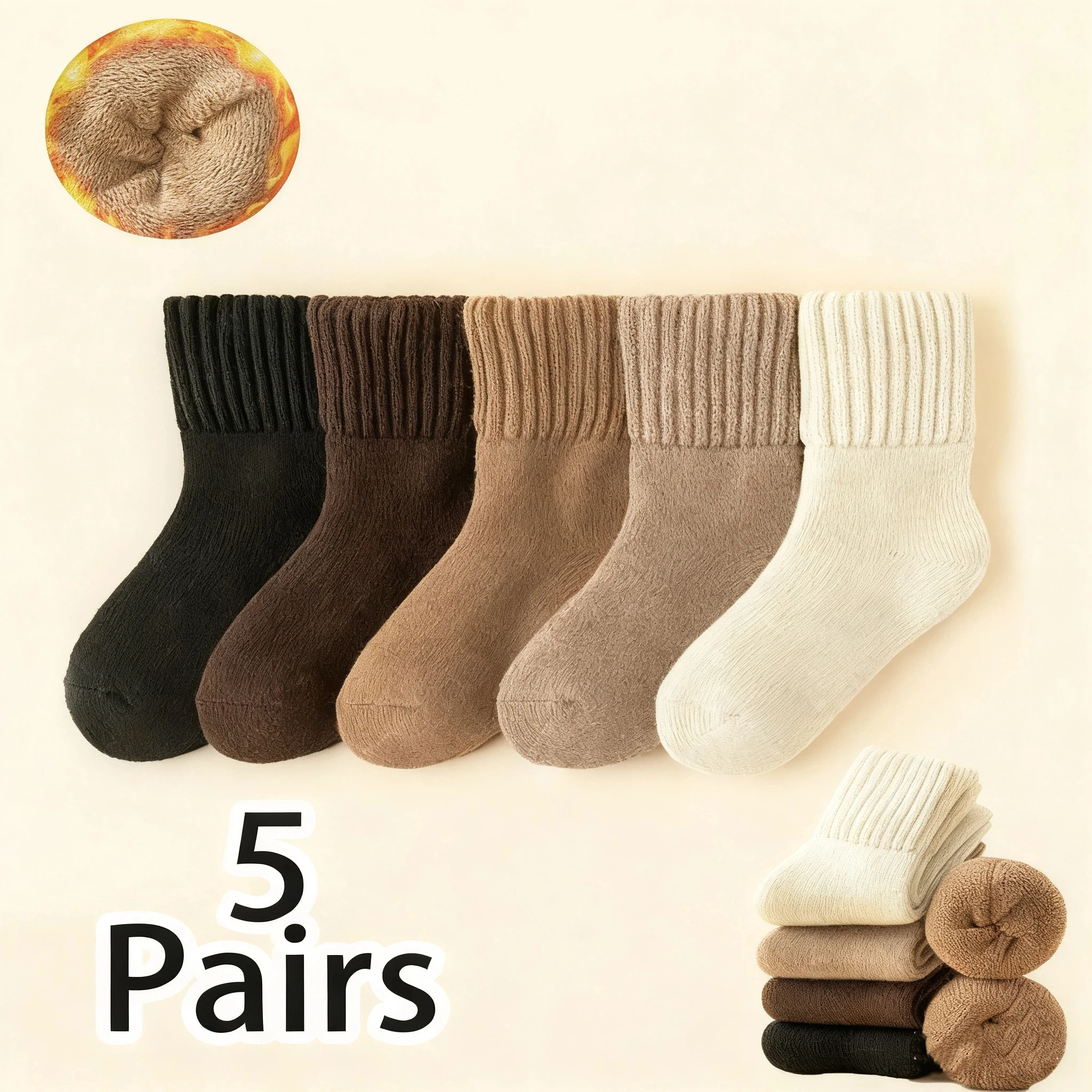 5Pairs of New Winter Thick Warm High Ribbed Women's Mid Tube Socks Retro Coffee Color Versatile Plain Color Warm Foot Home Socks
5Pairs of New Winter Thick Warm High Ribbed Women's Mid Tube Socks Retro Coffee Color Versatile Plain Color Warm Foot Home Socks