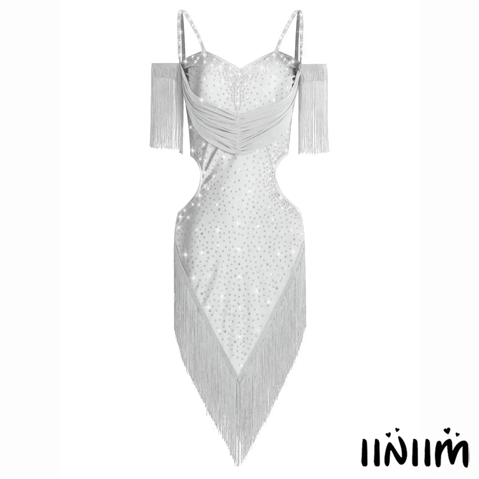 Women Professional Ballroom Costume Open Back Cutout Design Breathable Mesh Spaghetti Straps Fringe Chacha Tango Shiny Dancewear 
Women Professional Ballroom Costume Open Back Cutout Design Breathable Mesh Spaghetti Straps Fringe Chacha Tango Shiny Dancewear