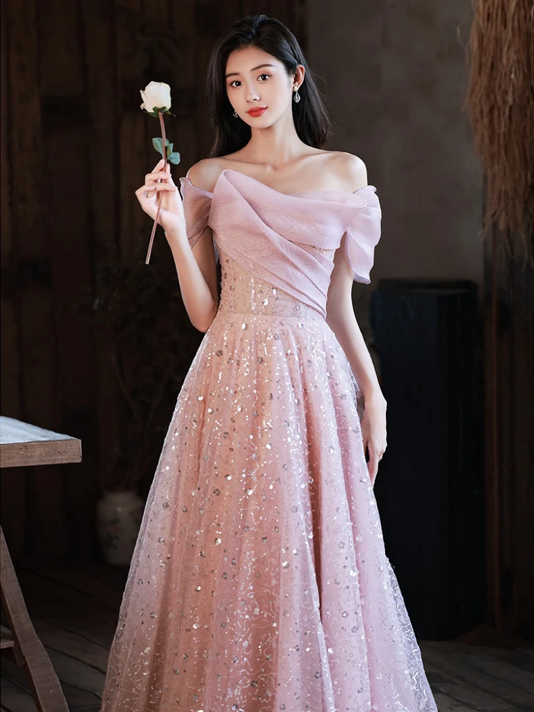 Pink Bridesmaid Dress Boat Neck Off Shoulder Women Party Formal Sequin Shiny Glitter Pleated A-Line Long Evening Prom Gown New
Pink Bridesmaid Dress Boat Neck Off Shoulder Women Party Formal Sequin Shiny Glitter Pleated A-Line Long Evening Prom Gown New