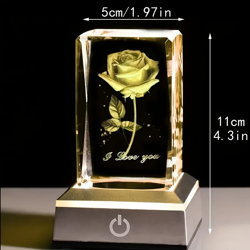 3D Rose LED Night Light - Glass Floral Statue with "I Love You" Inscription, USB-Powered, Perfect Gift for Valentine'S Day
3D Rose LED Night Light - Glass Floral Statue with "I Love You" Inscription, USB-Powered, Perfect Gift for Valentine'S Day