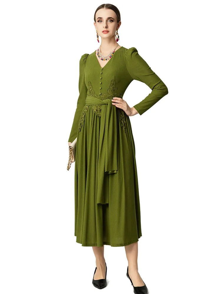 JUNLINNA Women Runway Dress Spring Autumn V Neck Long Sleeve Embroidery Midi Vestidos Waist Sashes Party Holiday Slims
JUNLINNA Women Runway Dress Spring Autumn V Neck Long Sleeve Embroidery Midi Vestidos Waist Sashes Party Holiday Slims