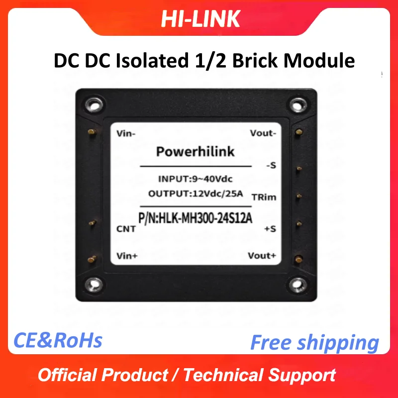 HLK-300MH24S12A DC‑DC Half‑brick Power Module 24V to 12V 300W 9‑40VDC Wide Input 1500VDC Isolated Power Supply Module
HLK-300MH24S12A DC‑DC Half‑brick Power Module 24V to 12V 300W 9‑40VDC Wide Input 1500VDC Isolated Power Supply Module