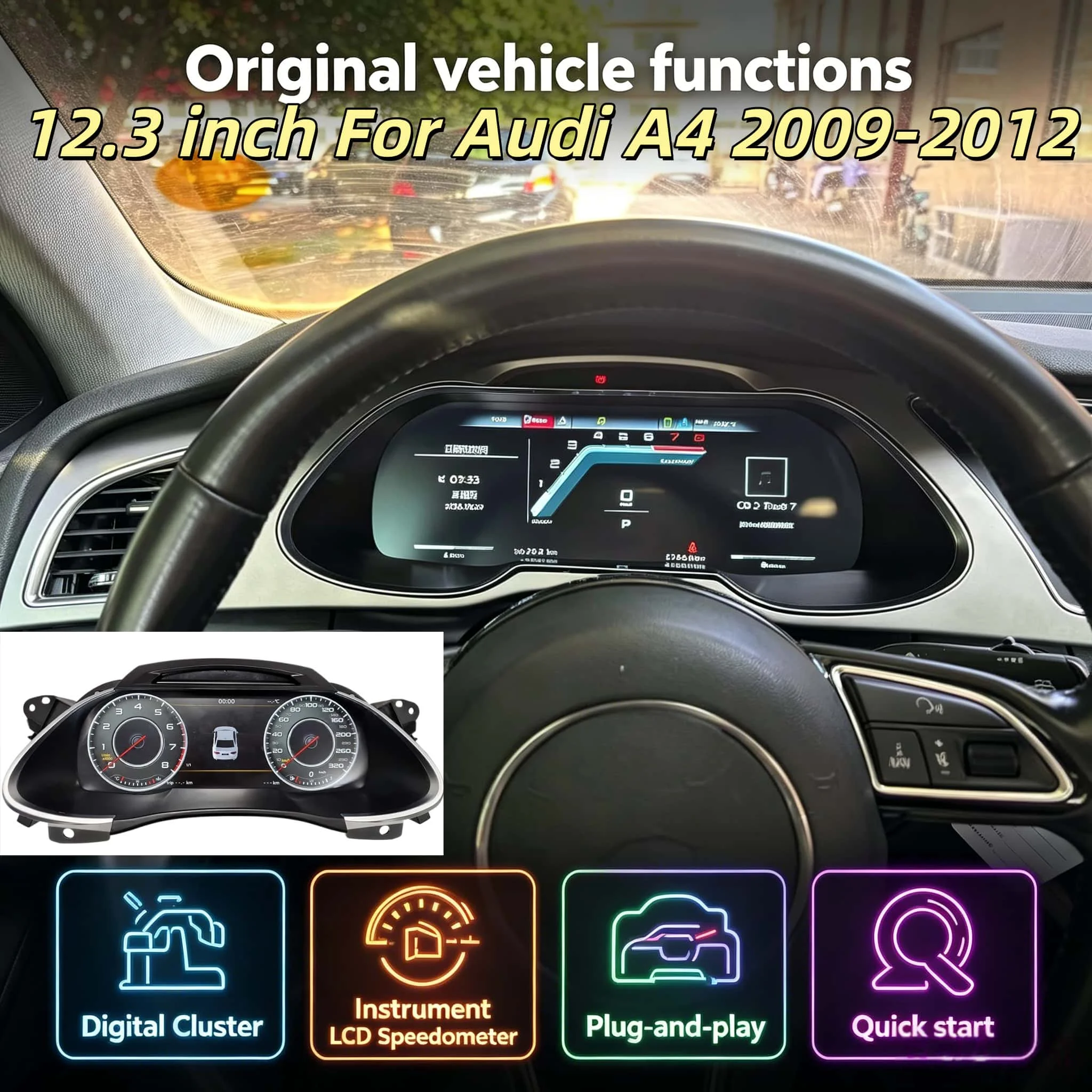 12.3" Lcd Dashboard CarPlay Display For Audi A4 2009-2012 Board Speedometer Screen Virtual Cockpit Digital Cluster Instrument
12.3" Lcd Dashboard CarPlay Display For Audi A4 2009-2012 Board Speedometer Screen Virtual Cockpit Digital Cluster Instrument