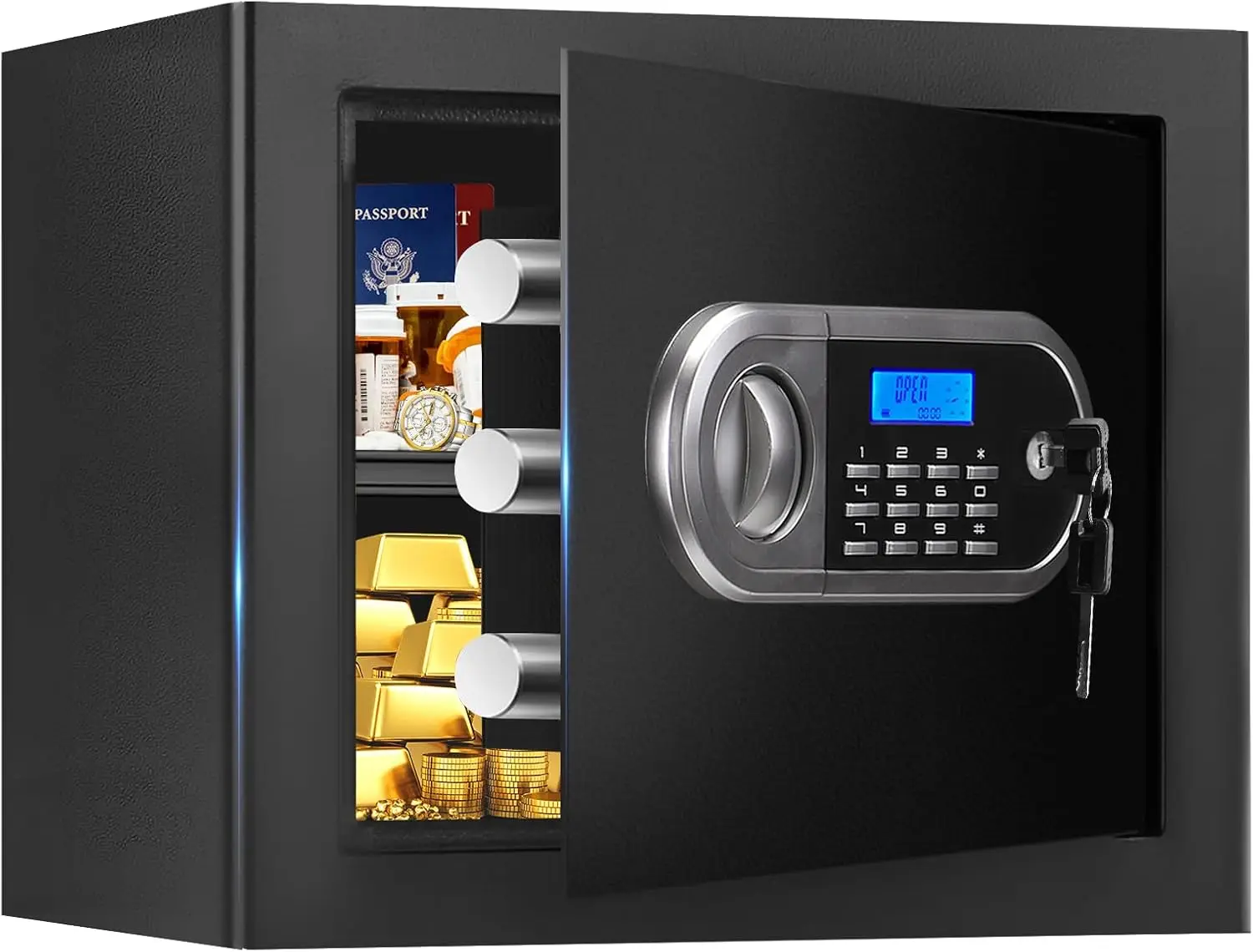 1.3 Cuft Fireproof & Waterproof Home Safe with Digital Lock, Alarm System, Removable Shelf for Jewelry Money Documents
1.3 Cuft Fireproof & Waterproof Home Safe with Digital Lock, Alarm System, Removable Shelf for Jewelry Money Documents