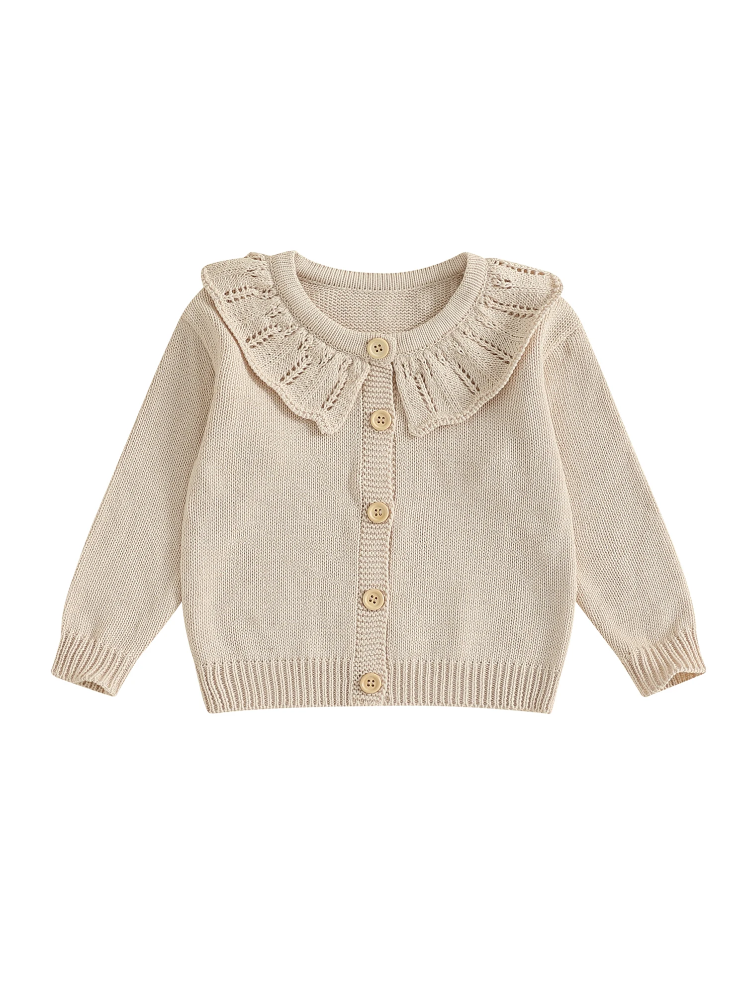 Infant Girls Knitted Sweater with Ruffled Crew Neck Long Sleeves and Button Closure - Solid Color Cardigan
Infant Girls Knitted Sweater with Ruffled Crew Neck Long Sleeves and Button Closure - Solid Color Cardigan