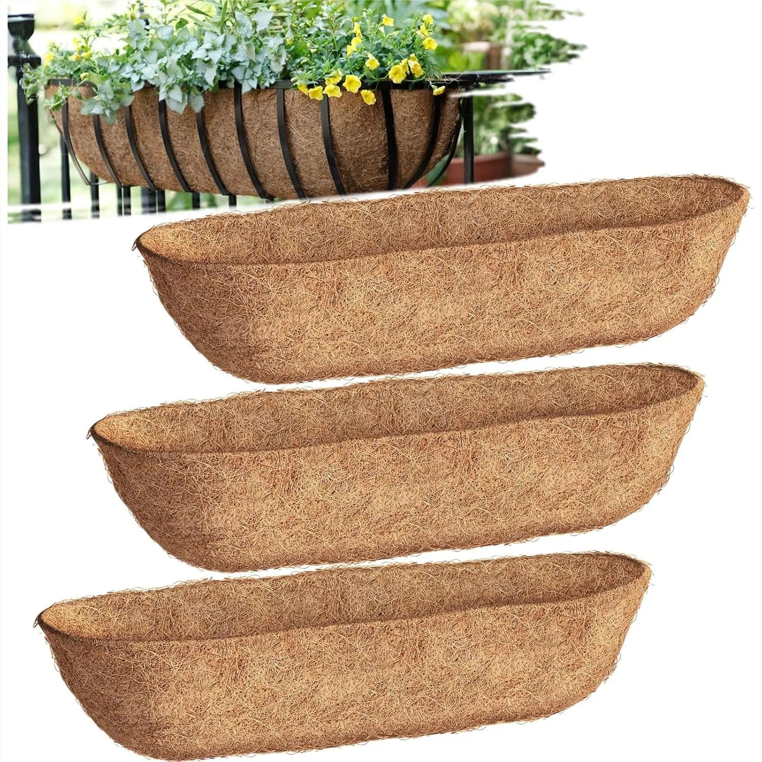 30 inch Coco Liners Trough 3 Pack for Window Boxes Planters, Coconut Husk for Hanging Flower Baskets, Indoor Outdoor Use
30 inch Coco Liners Trough 3 Pack for Window Boxes Planters, Coconut Husk for Hanging Flower Baskets, Indoor Outdoor Use