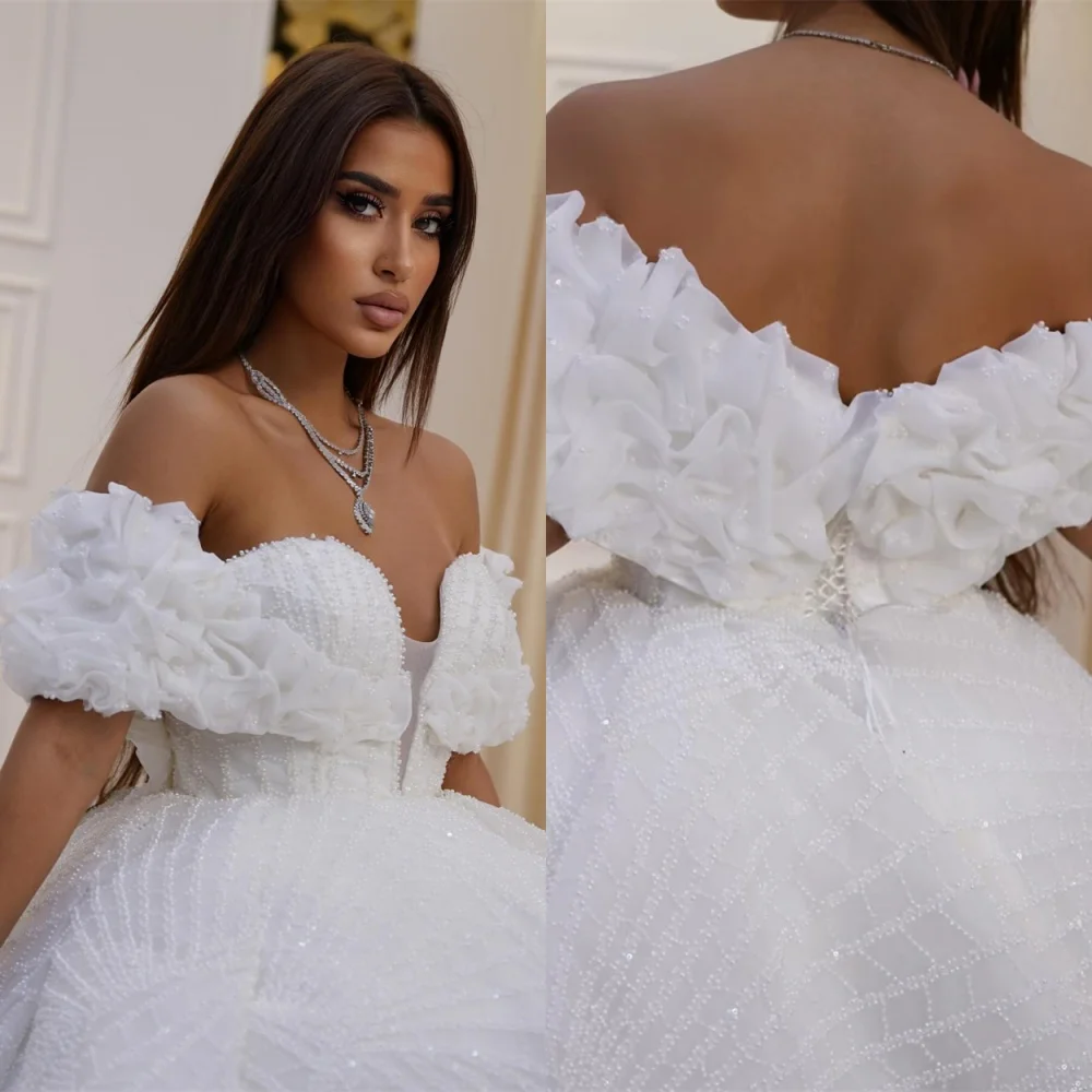 Customized High Quality White Organza Wedding Dress Exquisite Strapless Off the Shoulder Short Sleeves Chapel Train Bridal Gowns
Customized High Quality White Organza Wedding Dress Exquisite Strapless Off the Shoulder Short Sleeves Chapel Train Bridal Gowns