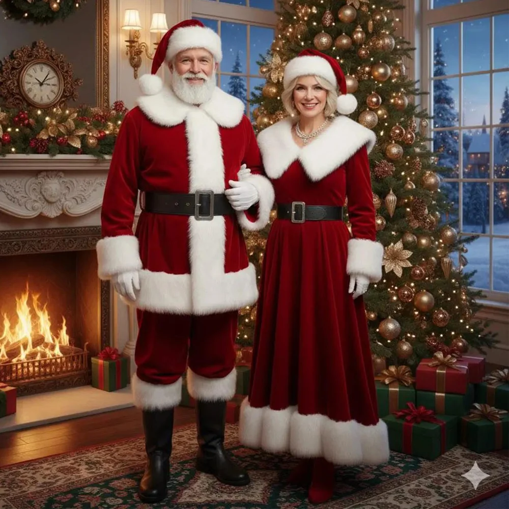 Luxury Mrs and Mr Claus Costume Velvet Professional Santa Claus Costume Chrismas Party Couple Outfit Dress for Women Men Adult
Luxury Mrs and Mr Claus Costume Velvet Professional Santa Claus Costume Chrismas Party Couple Outfit Dress for Women Men Adult