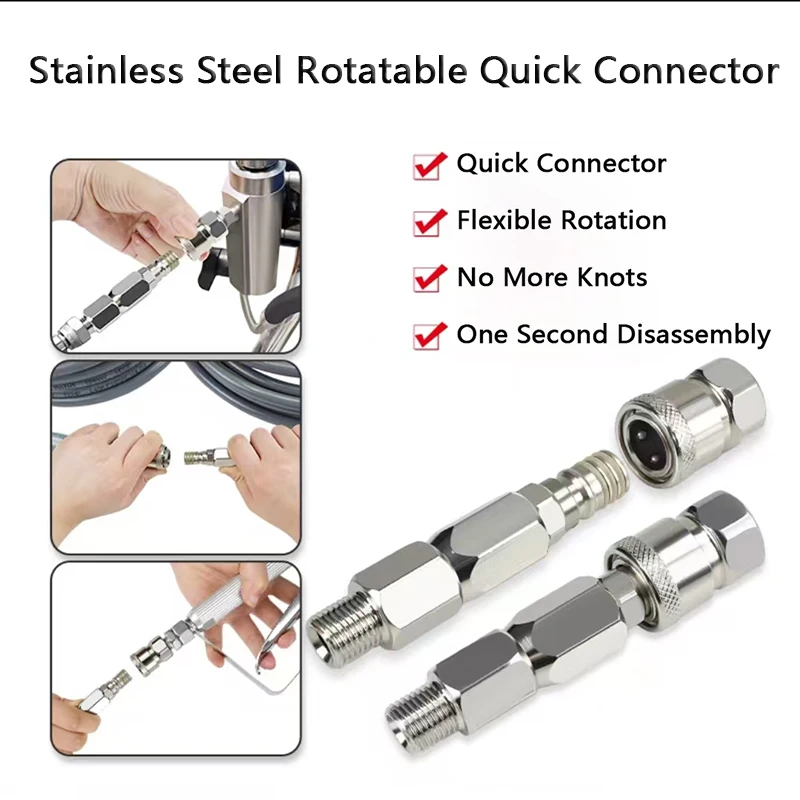 360 degree 1/4 Inch Stainless Steel Airless High Pressure Hose Fast-inserting Joint for Spray Airless Hose Pipe Connector
360 degree 1/4 Inch Stainless Steel Airless High Pressure Hose Fast-inserting Joint for Spray Airless Hose Pipe Connector
