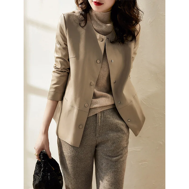 Fashion Sheepskin Women's Spring Autumn Commuter Leather Coat Women Elegant
Fashion Sheepskin Women's Spring Autumn Commuter Leather Coat Women Elegant