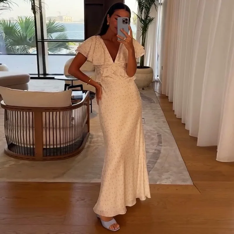 Ticketsx Printed V-neck ruffled sleeve dress Summer women's fashion high-waisted slim long dress Vacation women dress clothing
Ticketsx Printed V-neck ruffled sleeve dress Summer women's fashion high-waisted slim long dress Vacation women dress clothing