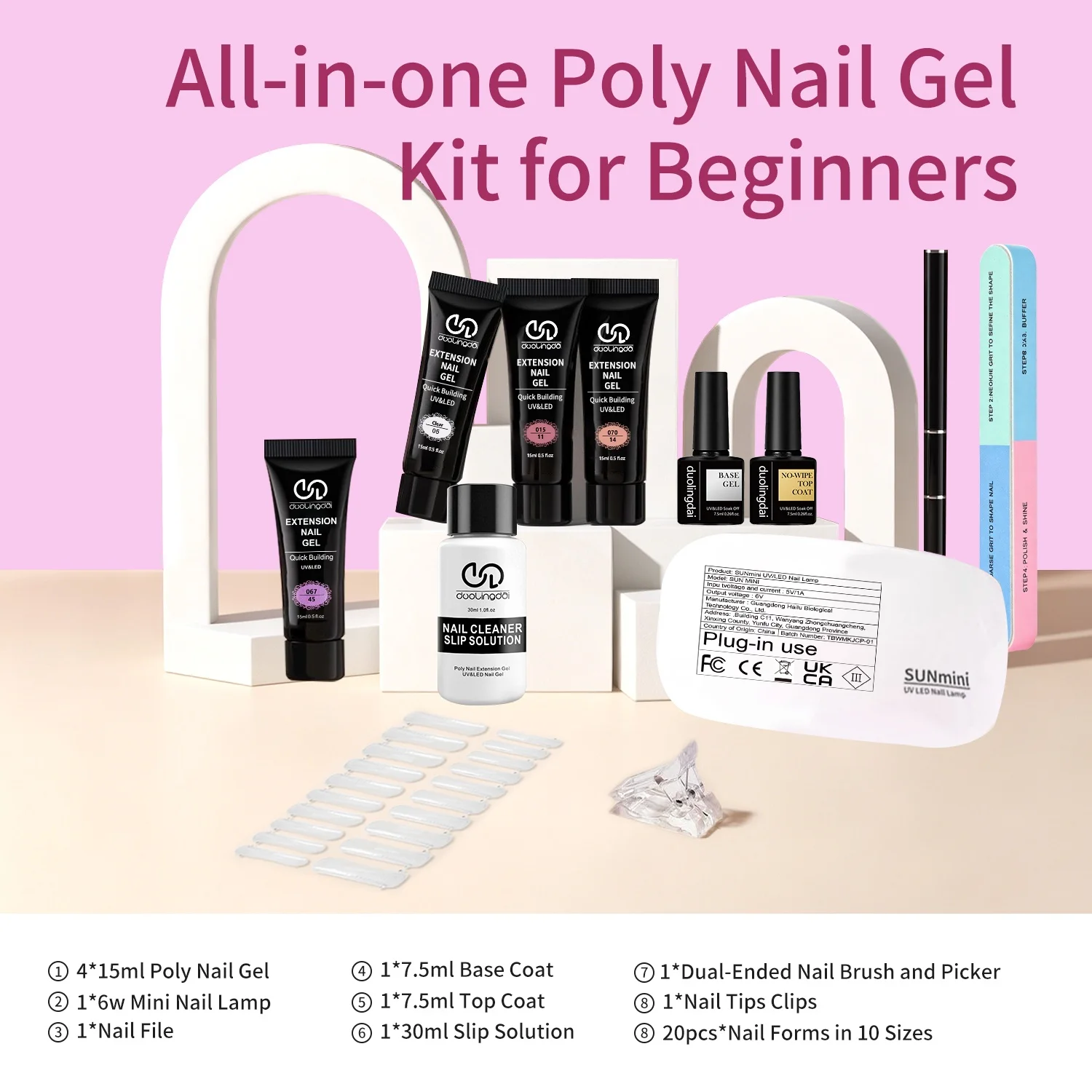 DOULINGDAI Poly Extension Gel Nail Kit,Poly Nail Gel with UV Light Starter Kit, 12 Pcs/Set Builder Gel Nail Extension Kit for Beginners with Everything Nail Art DIY (Nude, Large).
DOULINGDAI Poly Extension Gel Nail Kit,Poly Nail Gel with UV Light Starter Kit, 12 Pcs/Set Builder Gel Nail Extension Kit for Beginners with Everything Nail Art DIY (Nude, Large).