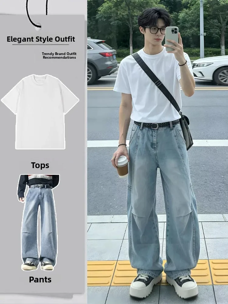 American High Street Fashion Brand Men's Summer Outfit Set Knife Jeans with Proper Shoulder T-Shirt One Complete Set
American High Street Fashion Brand Men's Summer Outfit Set Knife Jeans with Proper Shoulder T-Shirt One Complete Set