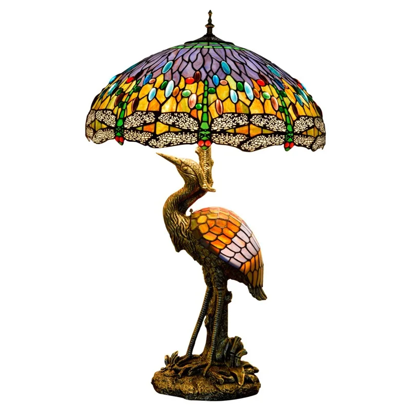 Male crane retro bar desk lamp stained glass living room restaurant hotel art dragonfly lamp 
Male crane retro bar desk lamp stained glass living room restaurant hotel art dragonfly lamp