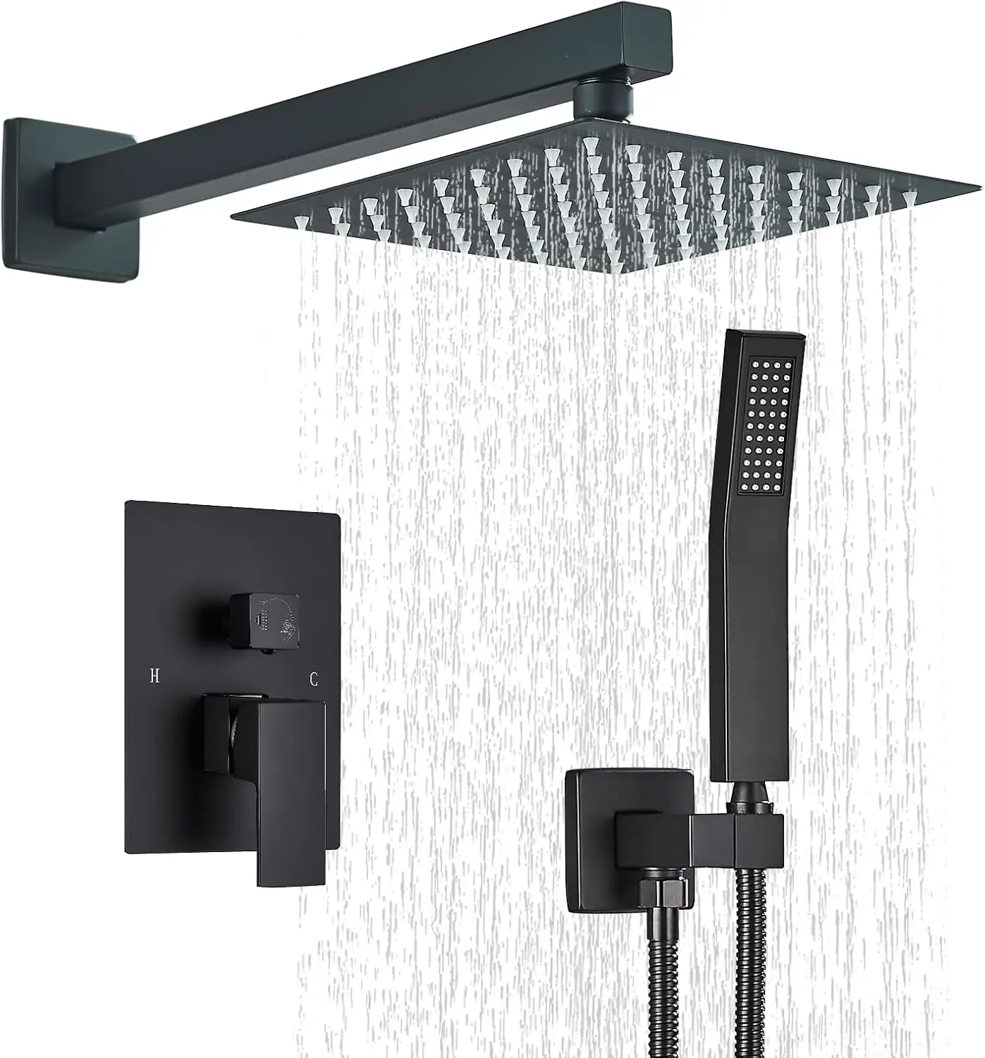 Matte Black Shower System with 8-Inch Rain Head and Handheld Spray, Complete Wall Mounted Bathroom Set
Matte Black Shower System with 8-Inch Rain Head and Handheld Spray, Complete Wall Mounted Bathroom Set