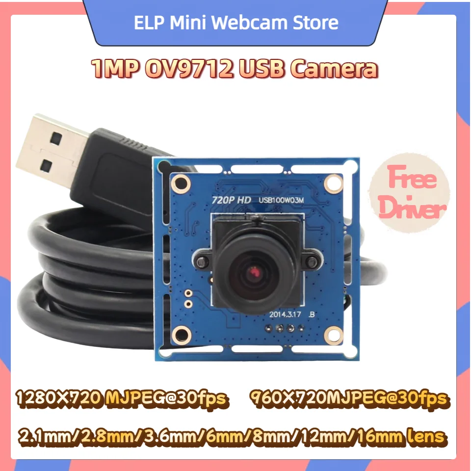 ELP 1MP 720P USB Camera Module,1280x720 30fps,Fixed Focus Webcam Driver Free, Compatible For Raspberry Pie Android Linux Windows
ELP 1MP 720P USB Camera Module,1280x720 30fps,Fixed Focus Webcam Driver Free, Compatible For Raspberry Pie Android Linux Windows