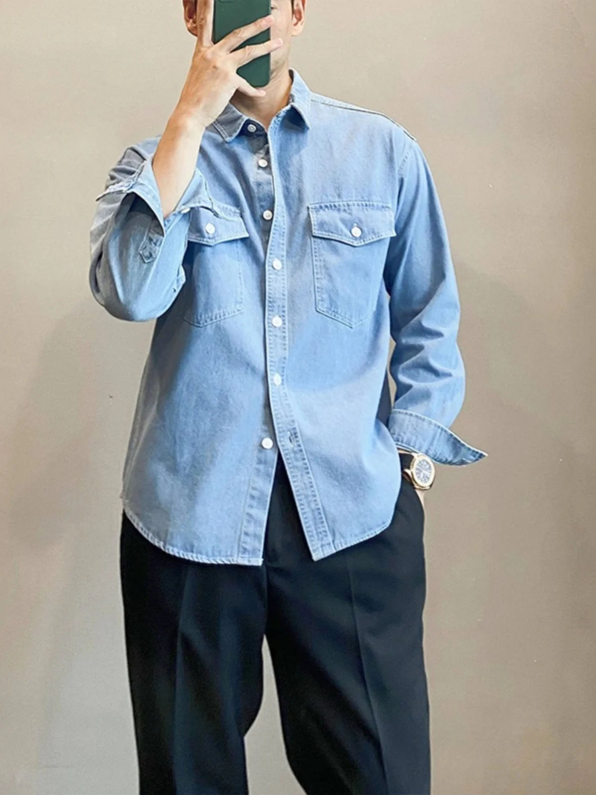 Loose Long Sleeve Men's Denim Shirt Stylish Korean Version Spring Autumn Fashion Outerwear Versatile Casual Classic Collar
Loose Long Sleeve Men's Denim Shirt Stylish Korean Version Spring Autumn Fashion Outerwear Versatile Casual Classic Collar