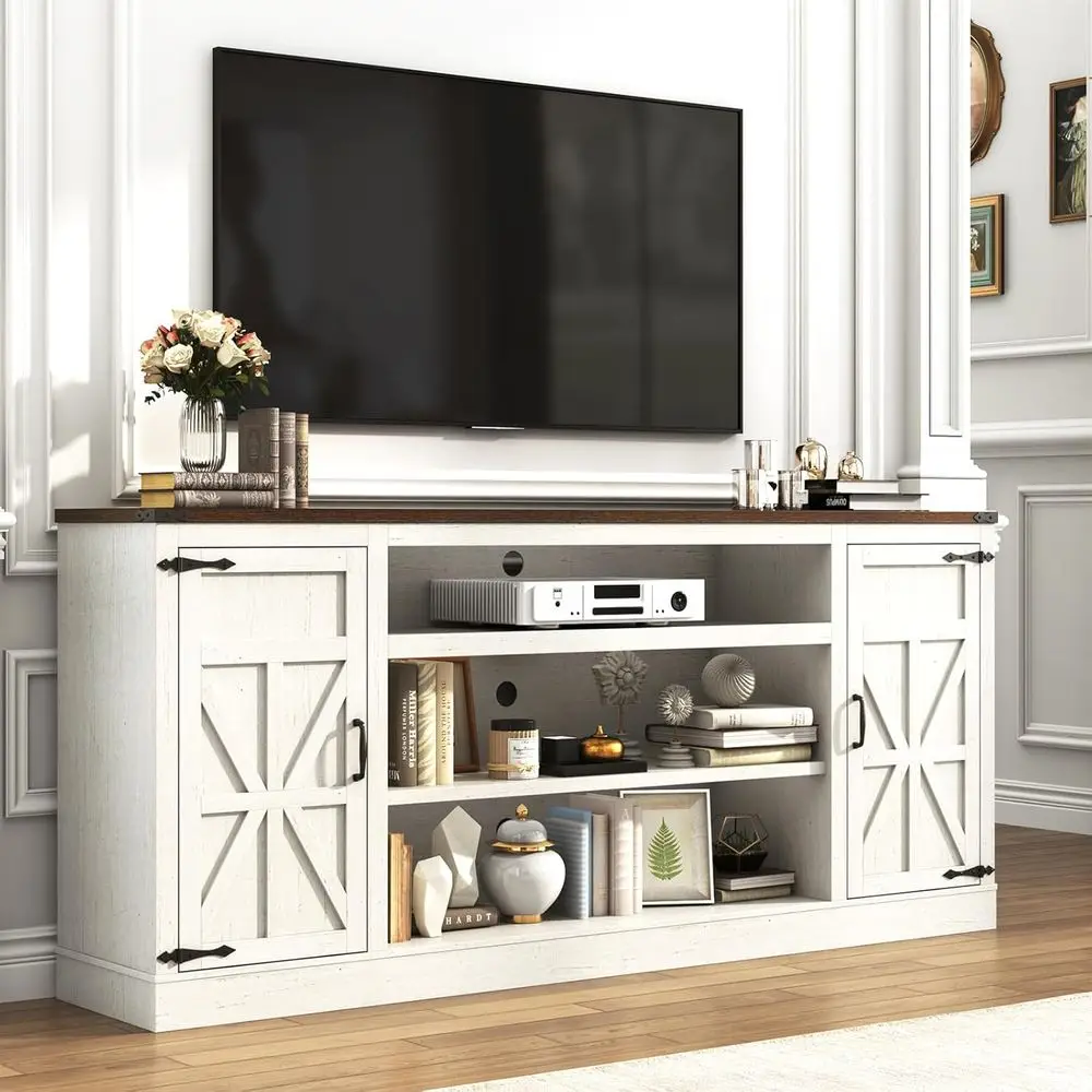 75 TV Stand with Power Outlets for 85 TVs, 33 Tall Entertainment Center with Storage Cabinets & Adjustable Shelves, Rustic White
75 TV Stand with Power Outlets for 85 TVs, 33 Tall Entertainment Center with Storage Cabinets & Adjustable Shelves, Rustic White