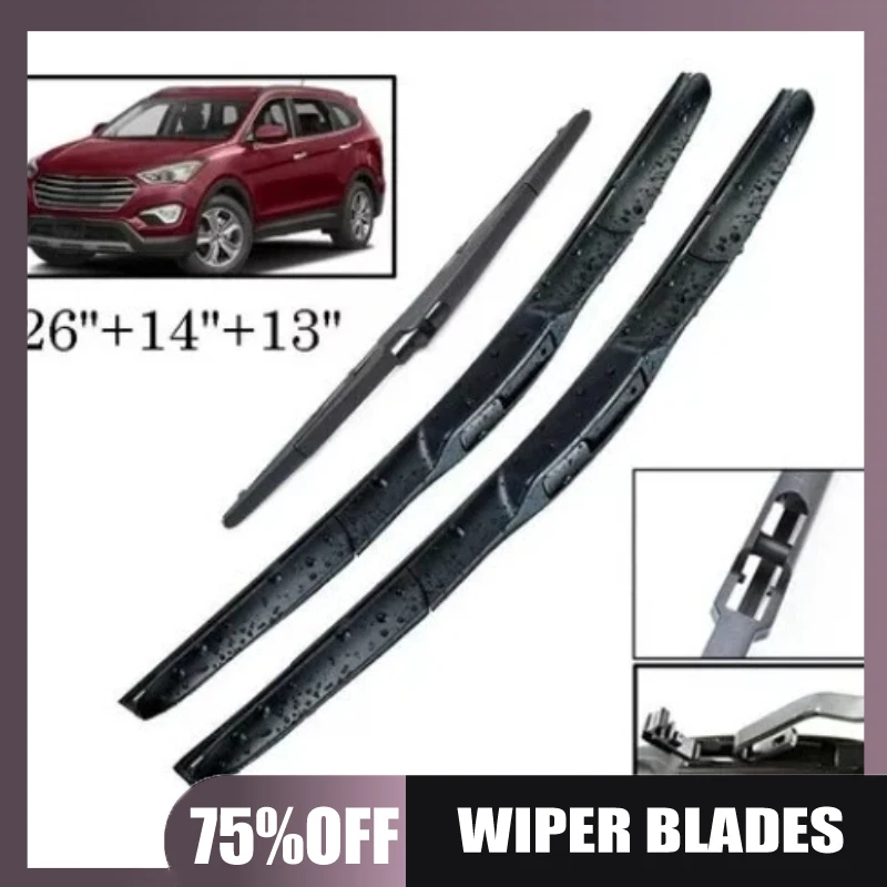 Suitable for Hyundai Santa Fe 2012-2017 front and rear wiper blades
Suitable for Hyundai Santa Fe 2012-2017 front and rear wiper blades
