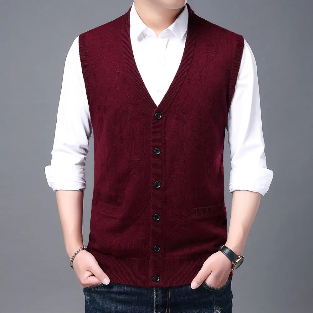 COOLRONY Autumn/Winter Sweater Tank Top Men's Thick Warm Knitted Sweater With Wool Sleeveless Button Sweater V-Neck Tank W5704
COOLRONY Autumn/Winter Sweater Tank Top Men's Thick Warm Knitted Sweater With Wool Sleeveless Button Sweater V-Neck Tank W5704