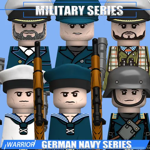 WW2 Military Navy Soldier Figures Building Blocks Leader Army Warrior Boat Commander Artillery Accessories Gun Bricks Toys Gifts