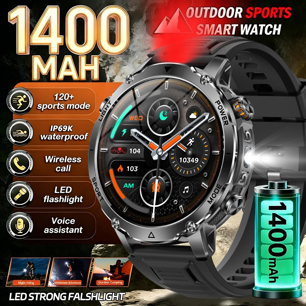 Military Smart Watch Men 1.7" Sport Fitness 1400mAh BT Call Flashlight IP68 Waterproof Health Monitor Pedometer Men's Smartwatch
Military Smart Watch Men 1.7" Sport Fitness 1400mAh BT Call Flashlight IP68 Waterproof Health Monitor Pedometer Men's Smartwatch