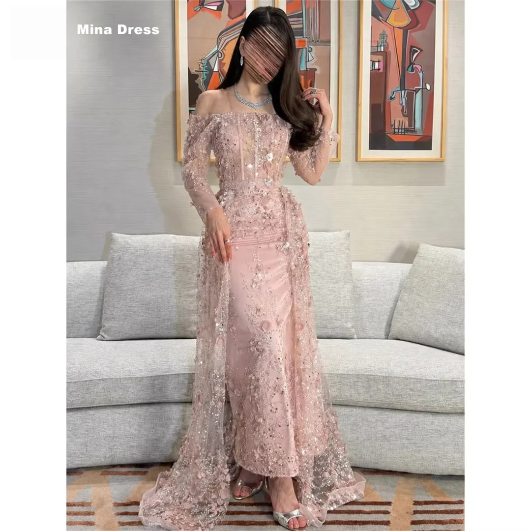 Mina Customized Pink Off Shoulder Long Sleeve Floral Trail Beaded Sequin Tulle Lace Elegant Dresses for Special Occasions Events
Mina Customized Pink Off Shoulder Long Sleeve Floral Trail Beaded Sequin Tulle Lace Elegant Dresses for Special Occasions Events