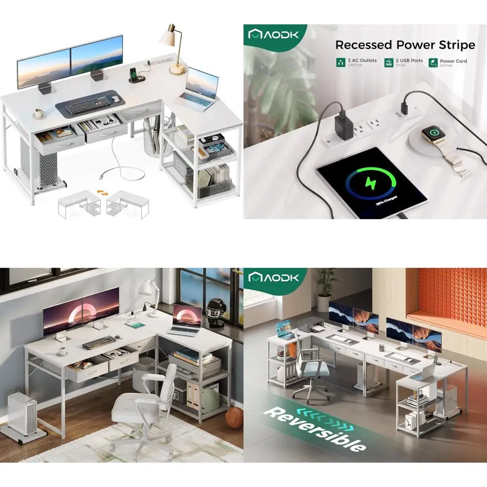 53 Inch L-Shaped Corner Computer Desk with Drawers, Power Outlets, Reversible Shelves, and Movable CPU Stand
53 Inch L-Shaped Corner Computer Desk with Drawers, Power Outlets, Reversible Shelves, and Movable CPU Stand