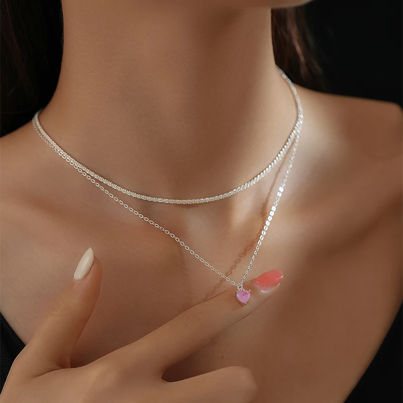 Sweet Silver Water Wave Chain Pink Heart Pendant Sparkling Zircon Vacation Party Anniversary Classic Minimalist Fashion Necklace
Sweet Silver Water Wave Chain Pink Heart Pendant Sparkling Zircon Vacation Party Anniversary Classic Minimalist Fashion Necklace